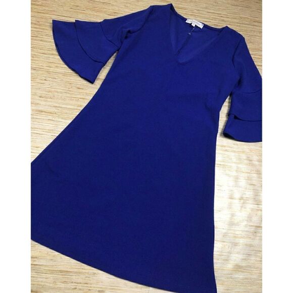 X-63~ The Vanity Room A Line Dress ruffle bell sleeve COBALT BLUE size S - Picture 1 of 1